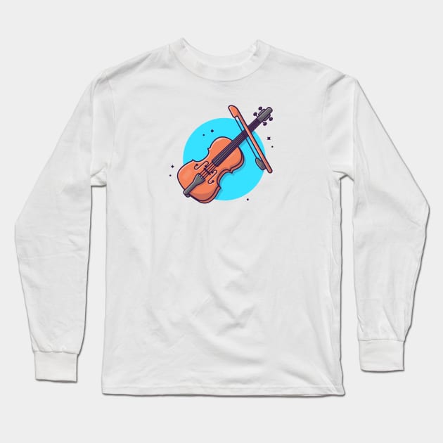 Violin Jazz Musical Cartoon Vector Icon Illustration Long Sleeve T-Shirt by Catalyst Labs